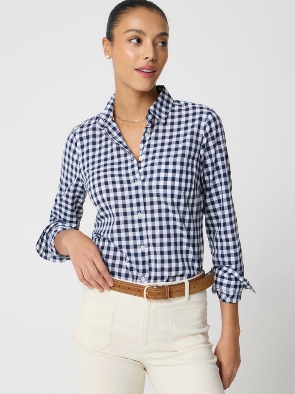 J.Crew Factory Navy and White Gingham Button Up Shirt Size XL preppy cotton